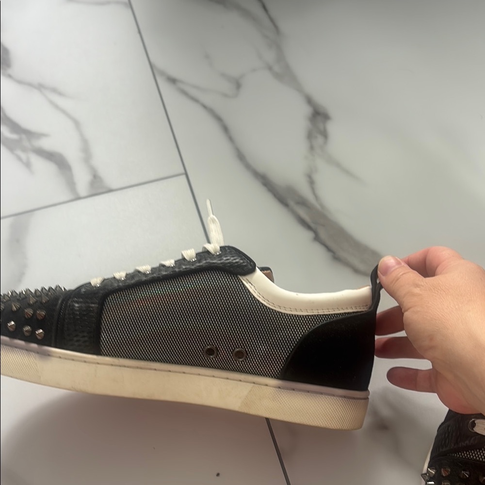 Studded Black Leather Sneakers with White Laces - Picture 9 of 9